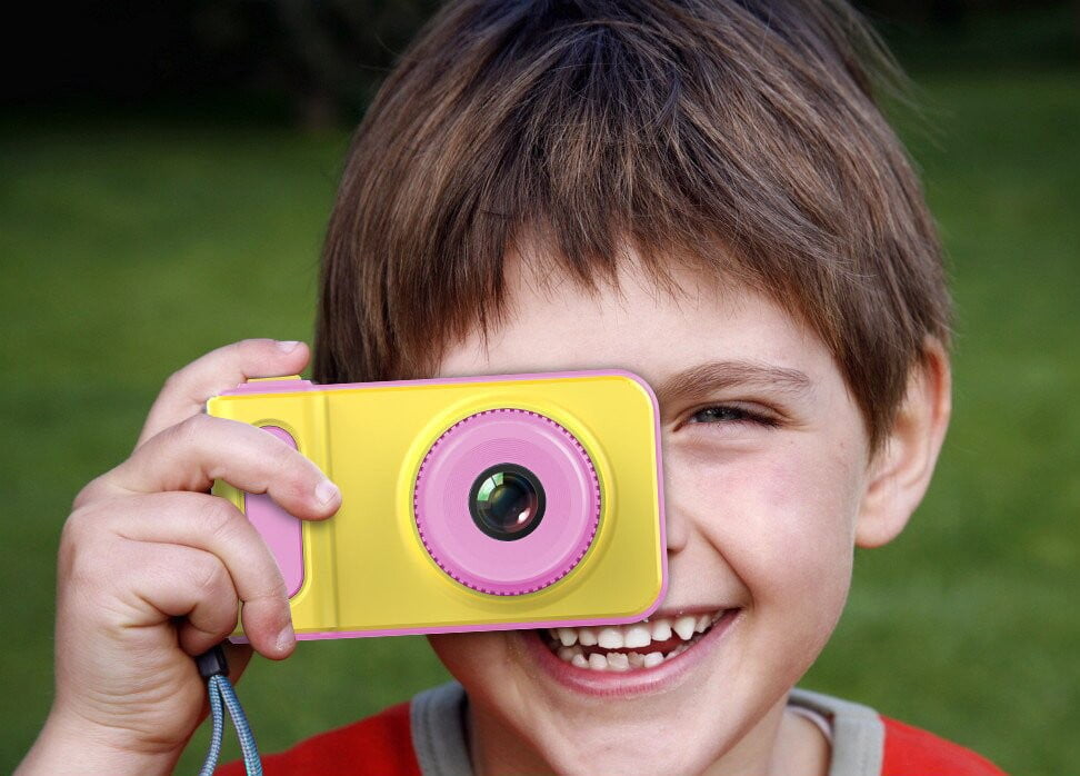 images Camera foto pentru copii galben cu roz + card de memorie 8 GB