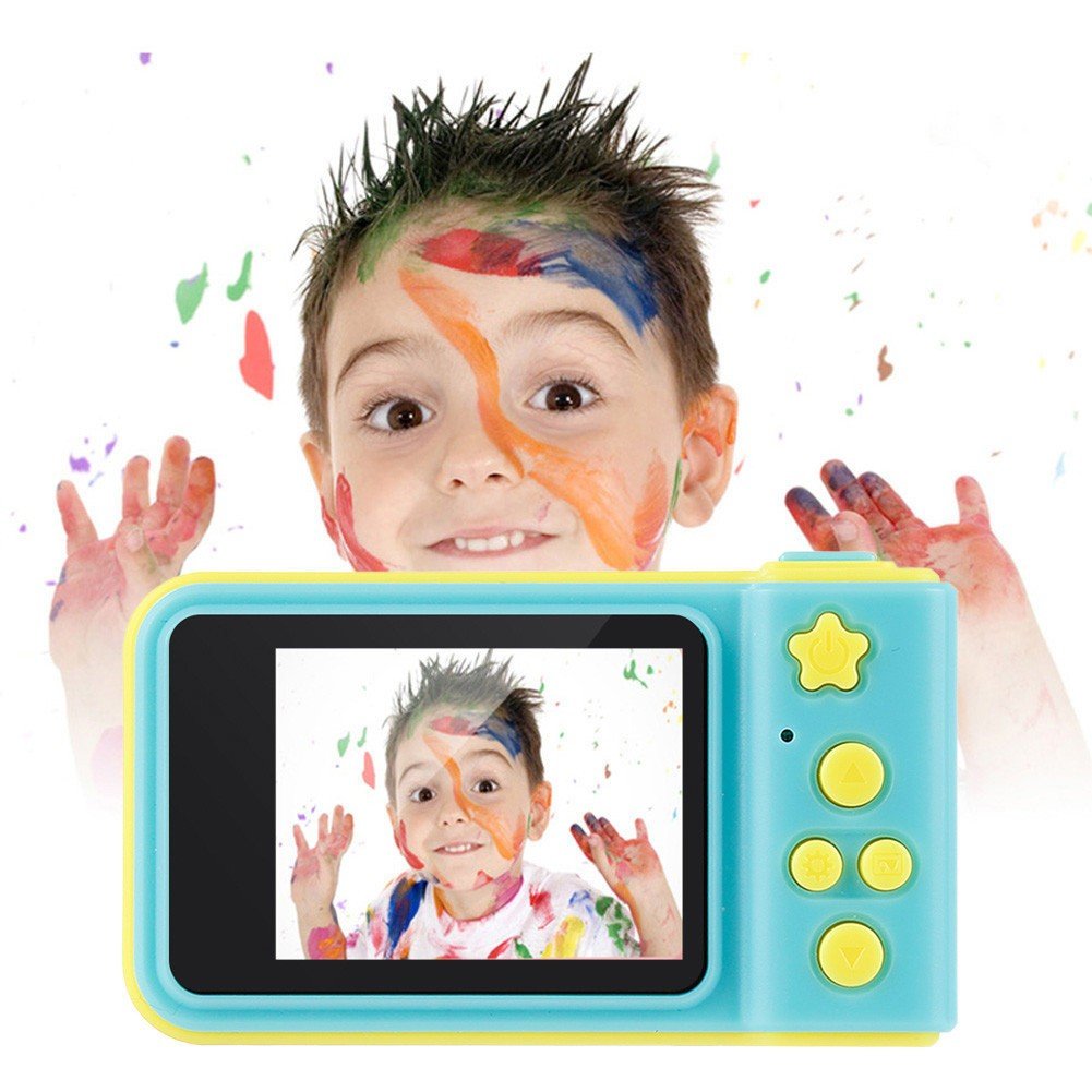 images Camera foto pentru copii albastru cu galben + card de memorie 8GB