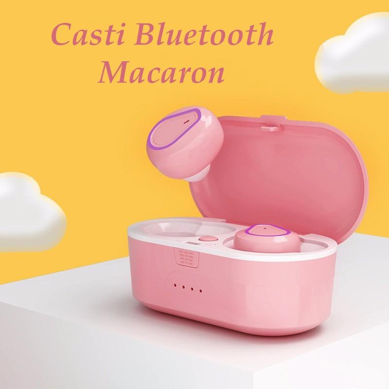 images Casti Wireless Bluetooth 5.0 cu super bass si reducerea zgomotului model 208 Roz